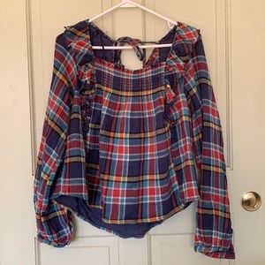 We The Free Peasant top, country blouse, plaid chic Medium NWOT
